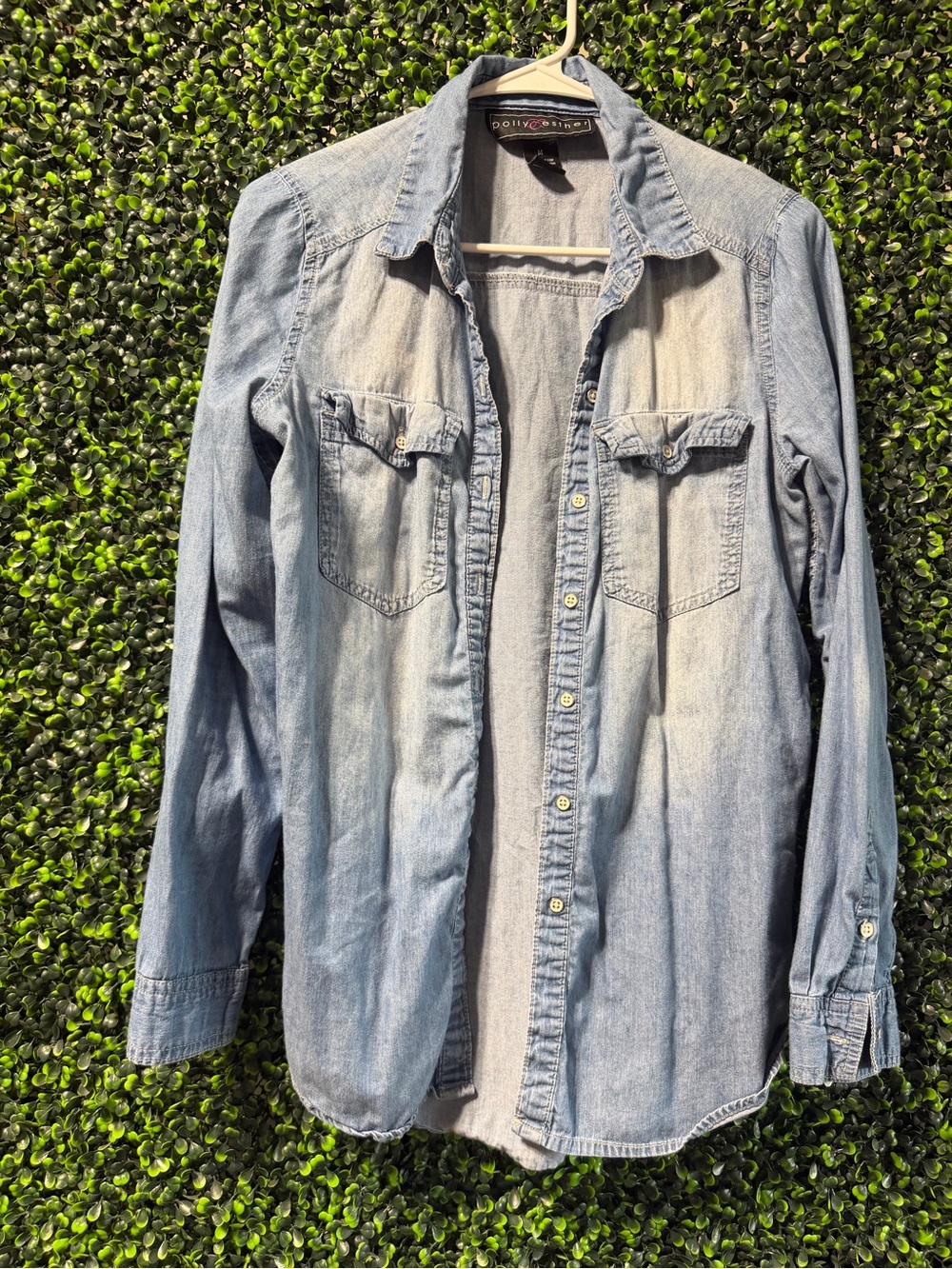Light Wash Denim Chambray Button Down Shirt Acid Fade
